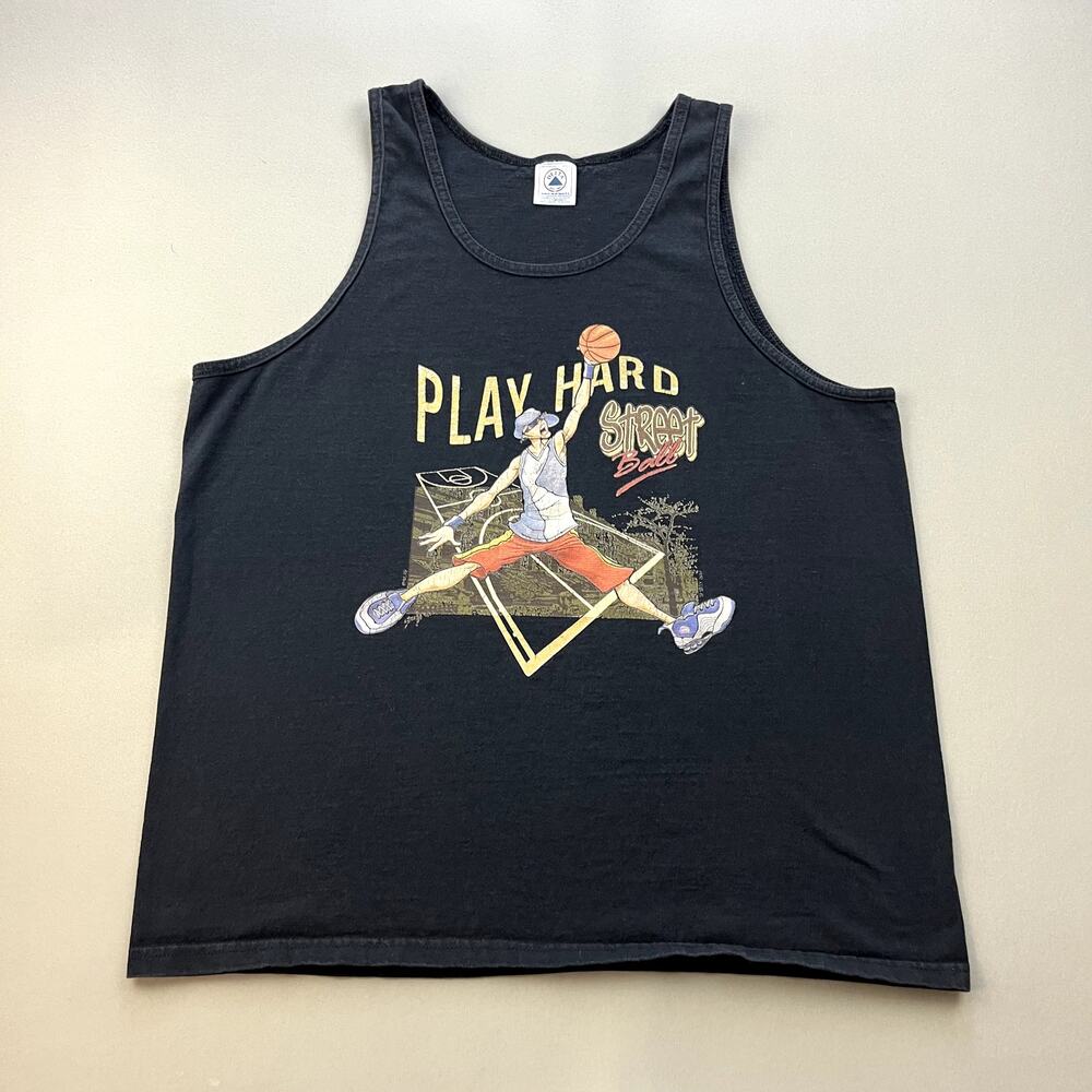 Vintage Street Ball Tank Top Shirt Adult Large Black Basketball Hoop Hip Hop 90s
